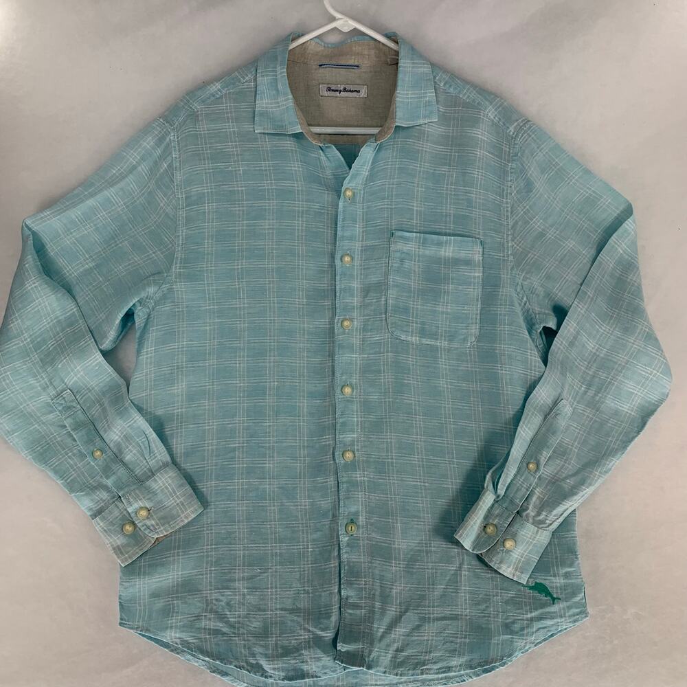 Tommy Bahama Ventana Men's Blue Plaid Linen Shirt Size M